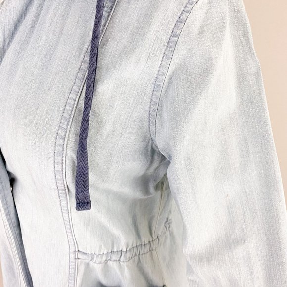 Daytrip Chambray Blue Light Weight Hooded Button Front Spring Fall Jacket XS - Picture 3 of 5